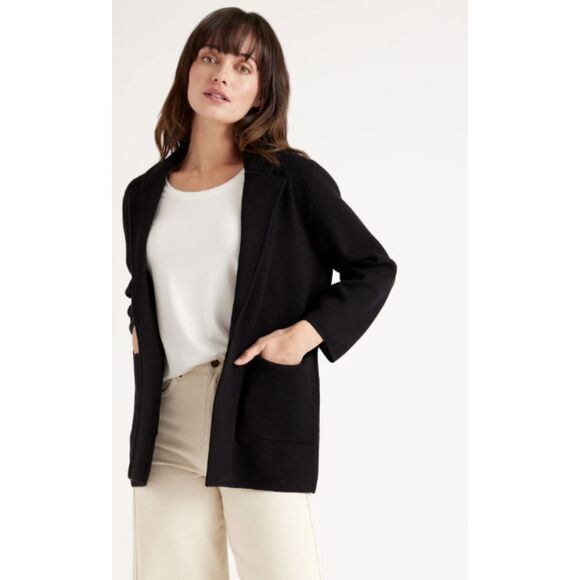 Quince 100% Organic Cotton Knit Blazer Cardigan Black Size XL Work Lagen - Picture 1 of 11